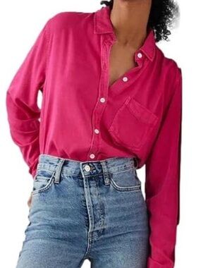 Rails Women's Pink Ingrid Raw Hem Long Sleeve Button Up. Size small